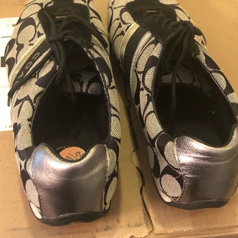 Coach Monogram Lace-Up Sneakers in Black and Silver - Picture 3 of 5